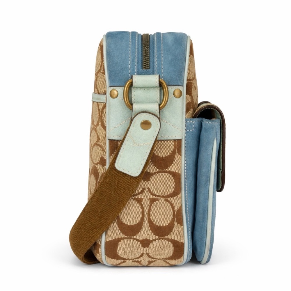 Coach 7062 Y2K Blue Suede & Signature Canvas Crossbody Rare Colorblock EUC - Picture 5 of 11